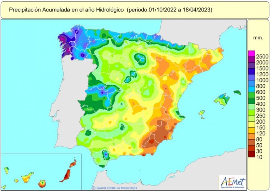 Precipitación acumulada en el año hidrológico desde octubre de 2022