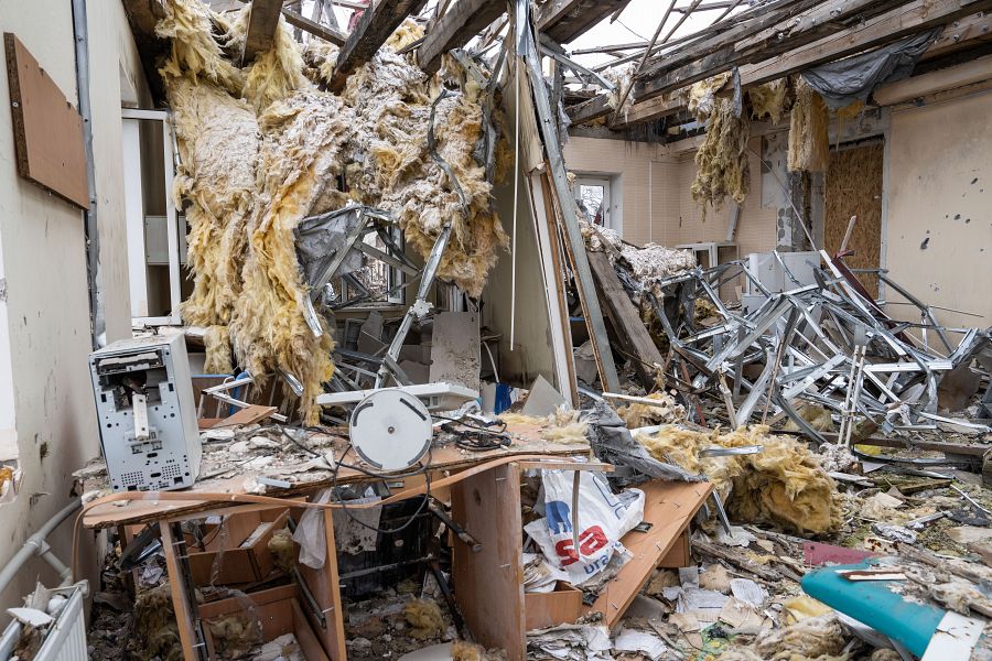 El ambulatorio de Posad-Pokrovske destruido por los bombardeos