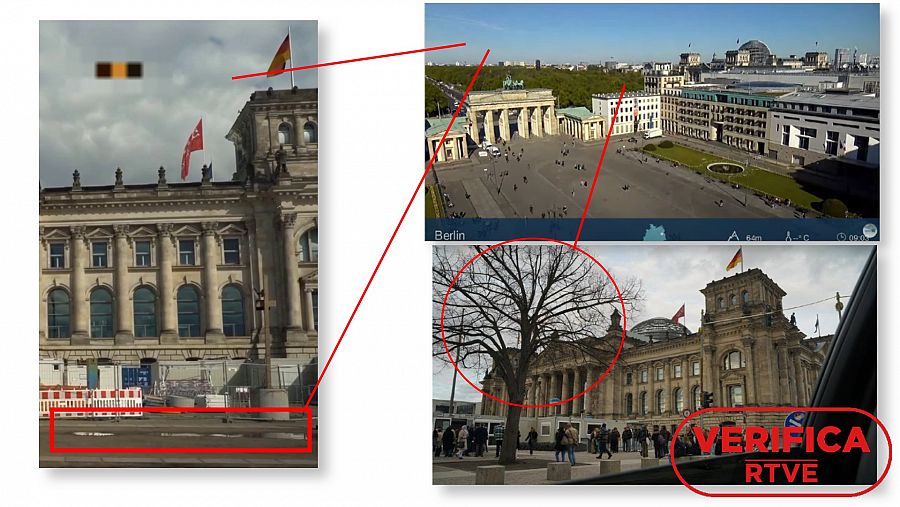 Comparación de la webcam el 8 de mayo y las imágenes difundidas en redes sociales.