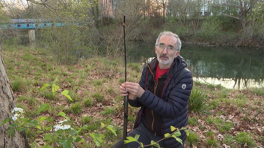 El doctor en biología, Juan Tomás Alcalde, estudia los murciélagos en el río Arga