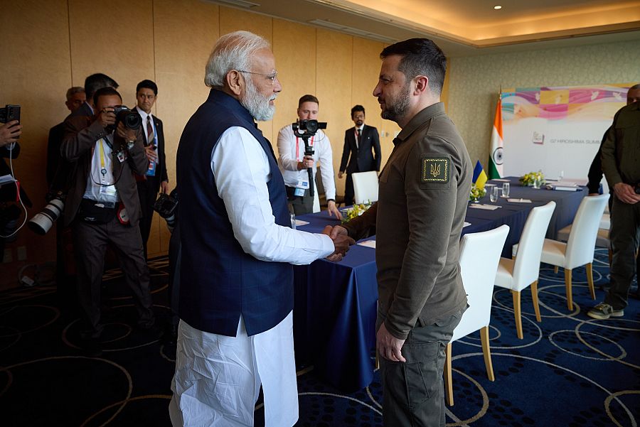 Volodímir Zelenski junto a Narendra Modi en su reunión bilateral en Hiroshima