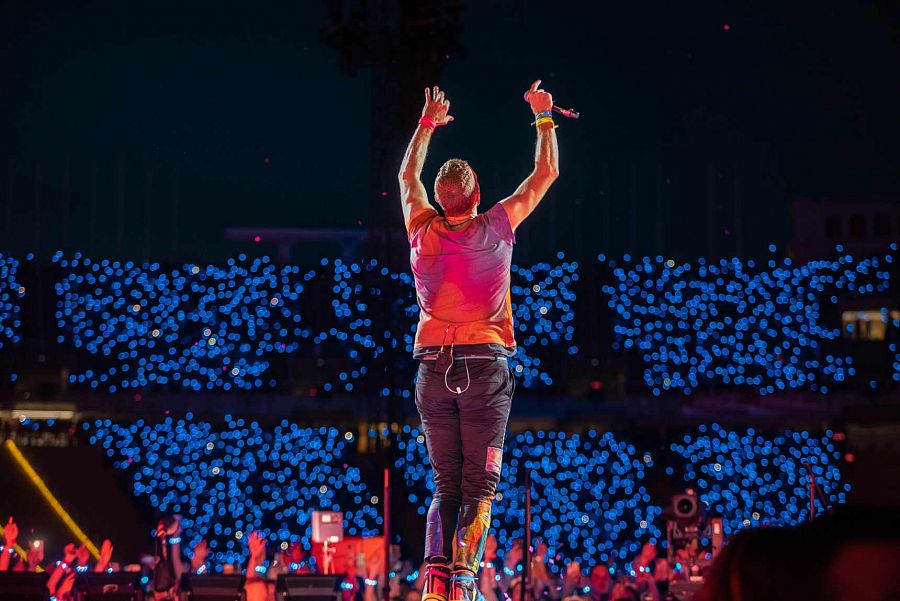 El cantante de Coldplay, Chris Martin, durante un concierto en el Estadi Olímpic Lluís Companys, en Barcelona.