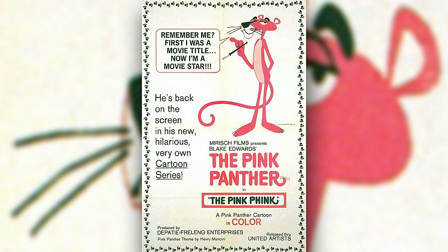 Imagen del cartel que anunció el primer corto animado protagonizado por la Pantera Rosa