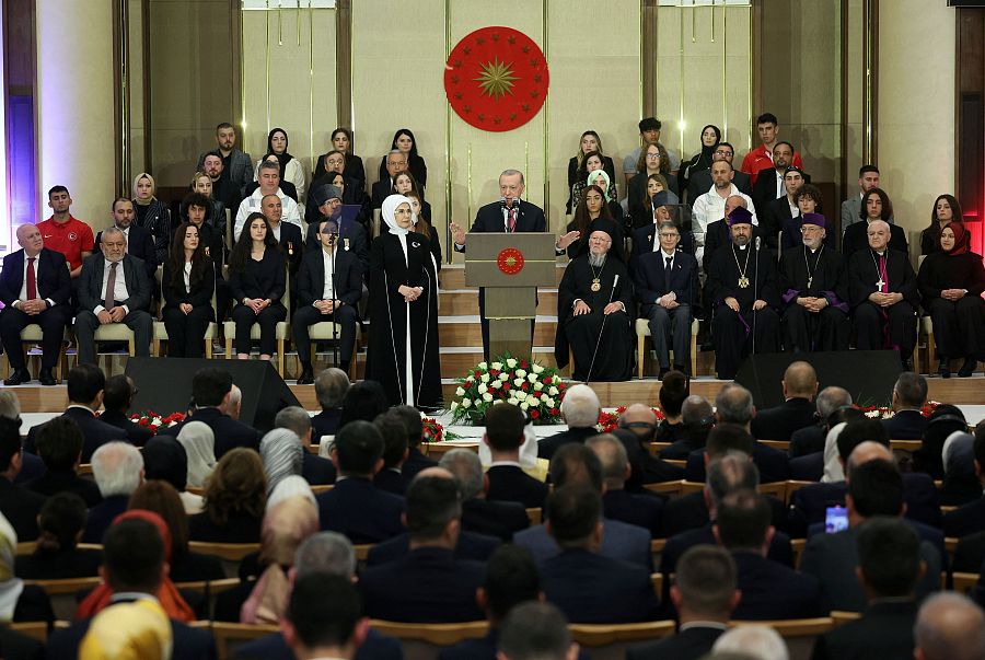 El presidente turco Recep Tayyip Erdogan pronuncia un discurso durante su ceremonia de investidura en el Palacio Presidencial