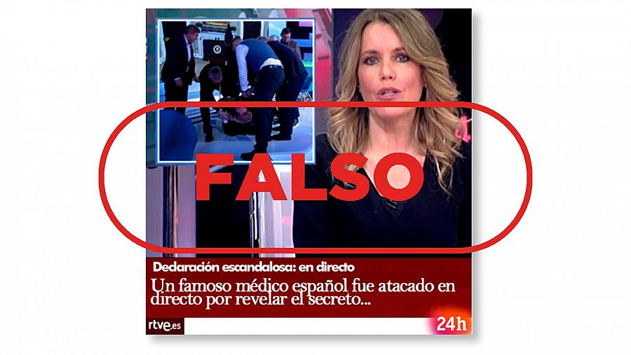 Captura del montaje fotográfico que muestra la página web que vende el falso medicamento. Con el sello VerificaRTVE en rojo.