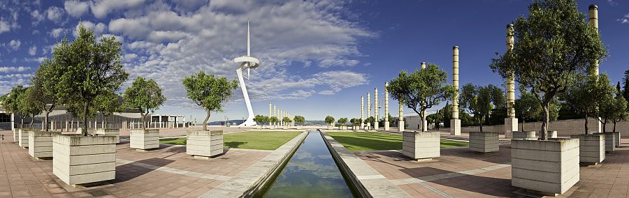 Barcelona Montjuïc hill communtication tower Europa Square panorama Catalonia Spain