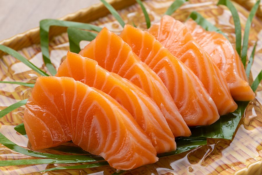 fresh raw salmon on wooden cutting board, Fresh fish. Salmon fillet.