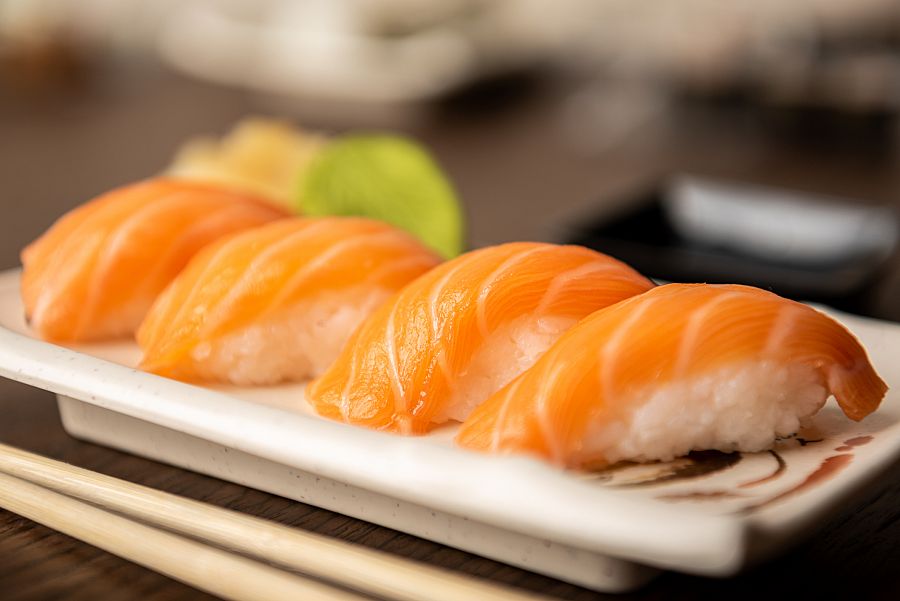 Close-up of sushi served in plate