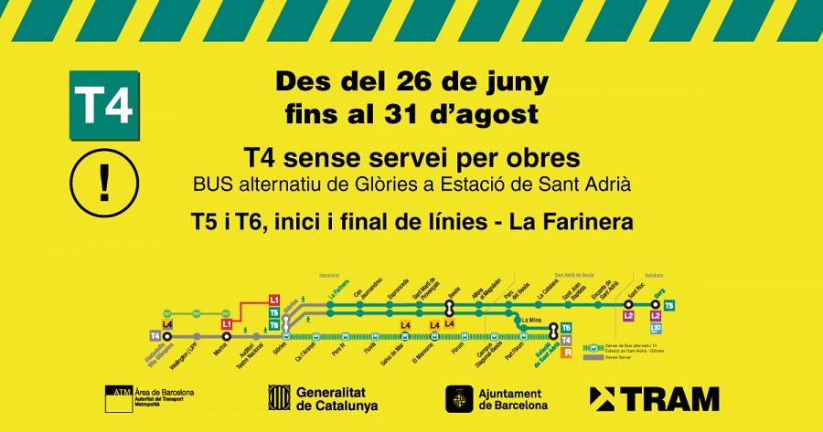 Afectacions a la T4 del Tram durant l'estiu | TMB