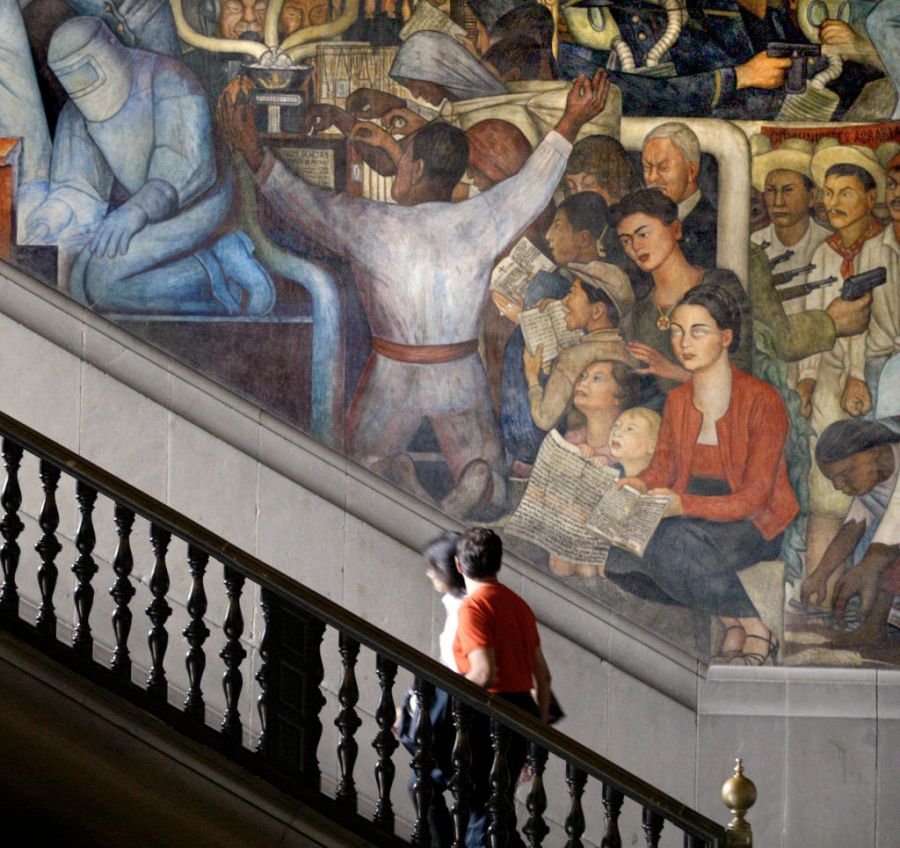 Mural de Diego Rivera en el que aparece Frida Kahlo