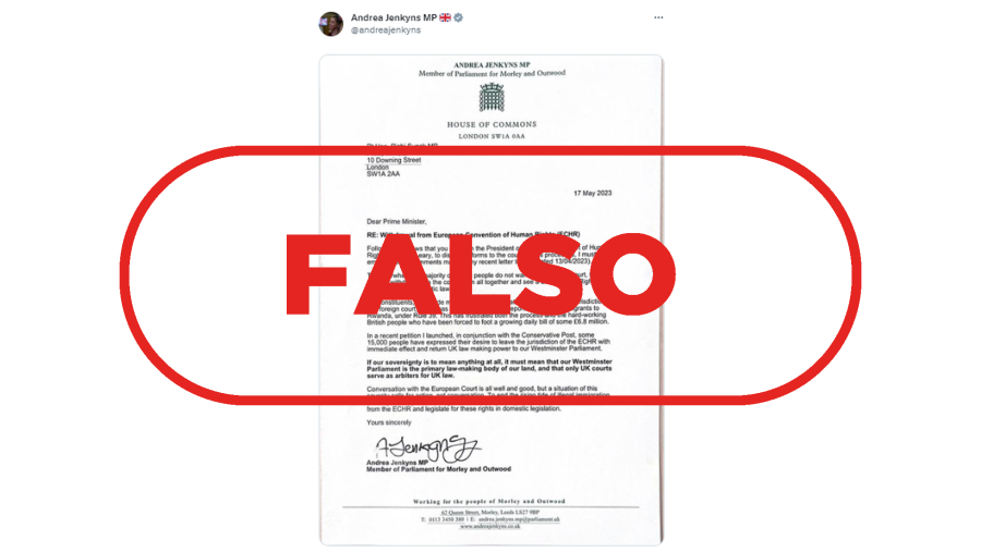 Carta que difunde la falsa idea de que 