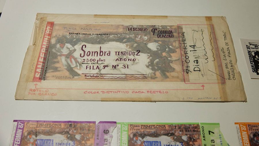 Diseño previo de entradas de San Fermín de 1987