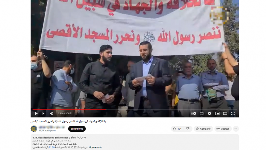 Imagen de la retransmisión del discurso del islamista el 30 de octubre de 2020 en un canal de YouTube