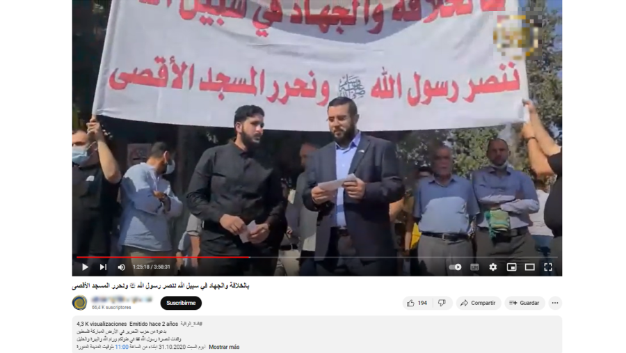 Imagen de la retransmisión del discurso del islamista el 30 de octubre de 2020 en un canal de YouTube