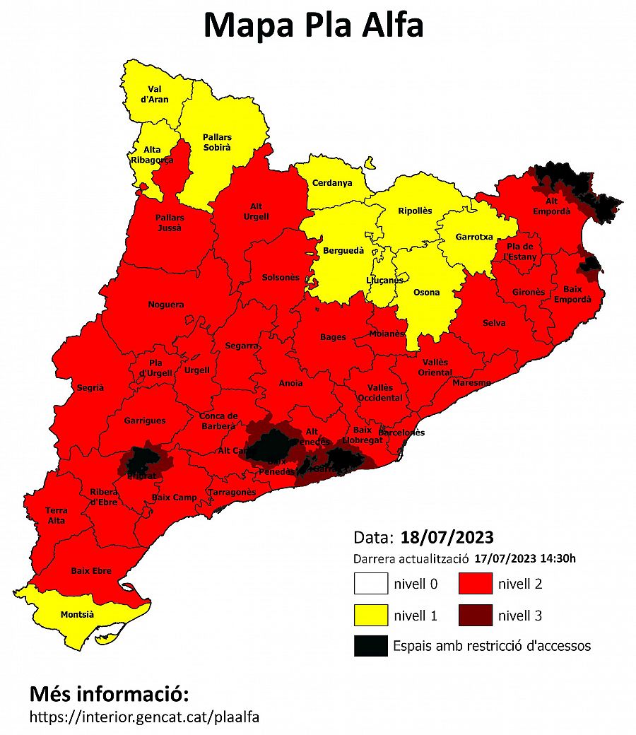 Mapa del risc d'Indendis a Catalunya (18/07/2023)