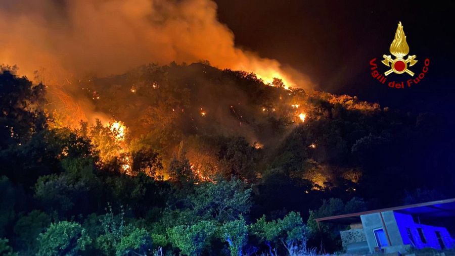 Incendios forestales en la región de Palermo, en Sicilia, Italia.