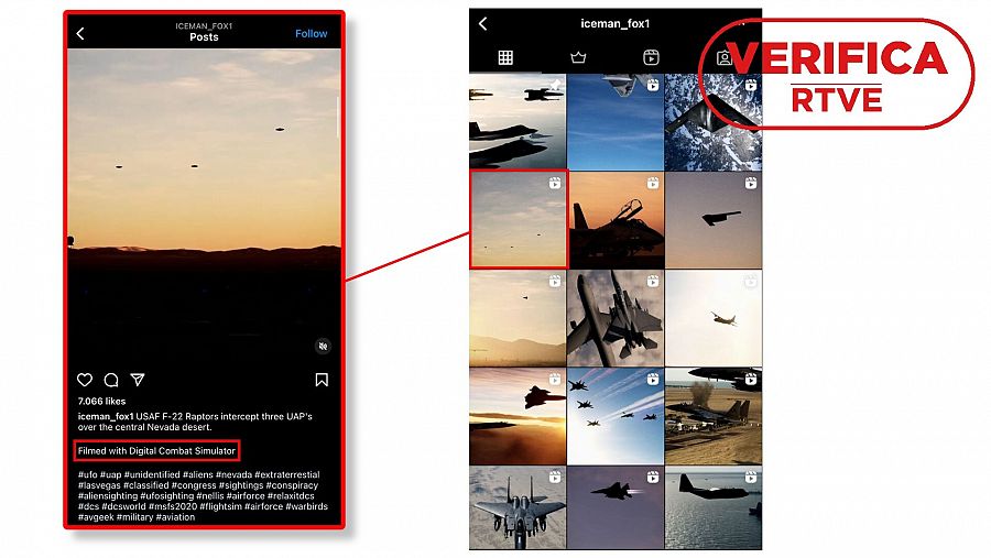  Perfil del usuario que ha creado digitalmente el vídeo de los OVNIS junto a otras grabaciones generadas por él mismo con el sello: VerificaRTVE