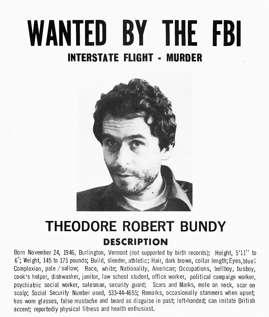 Cartel de 'Se busca' de Ted Bundy