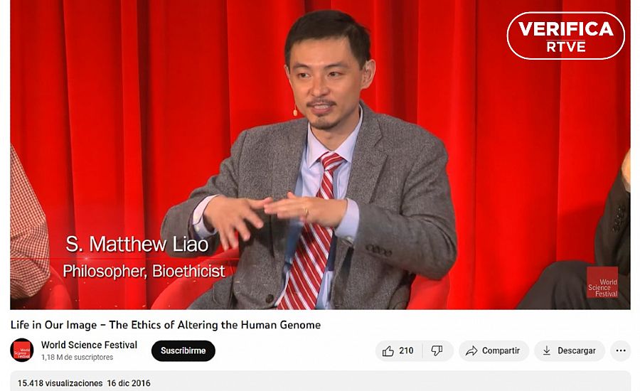 Vídeo de YouTube de la ponencia que dio Matthew Liao en el Festival Mundial de Ciencias 2016 el 4 de junio de 2016 con el sello VERIFICARTVE en blanco