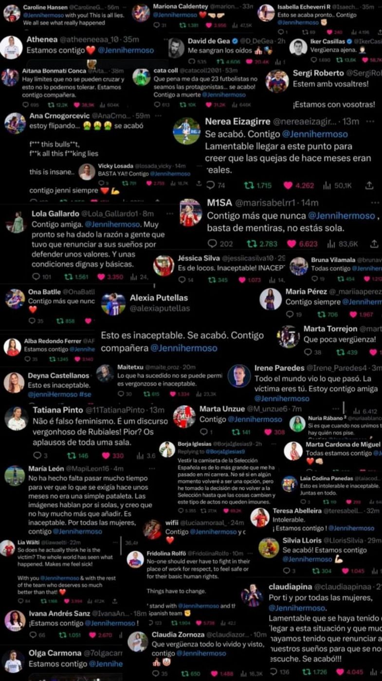 Les jugadores i jugadors espanyols reaccionen als arguments de Luis Rubiales sobre el petó a Hermoso