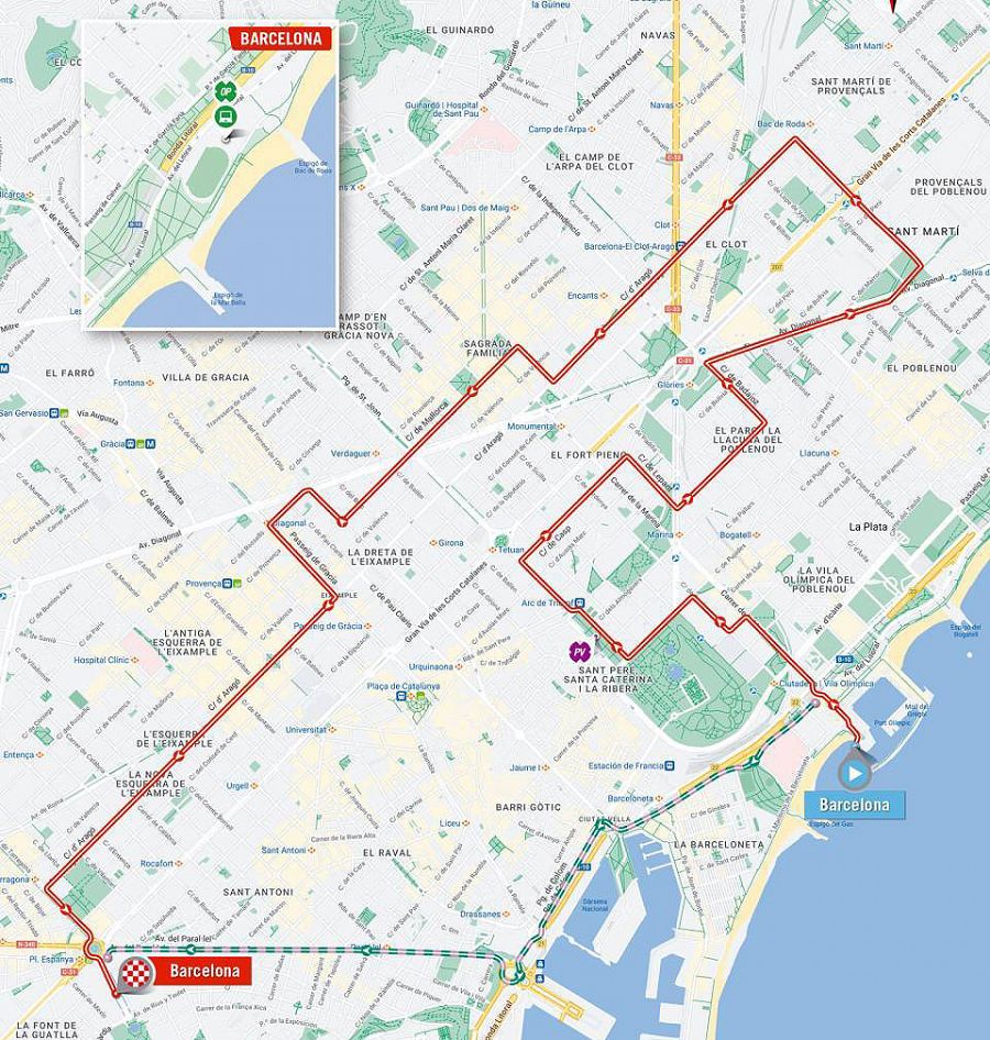Mapa del recorrido de la etapa 1 de la Vuelta a España 2023: Barcelona-Barcelona (CRE).