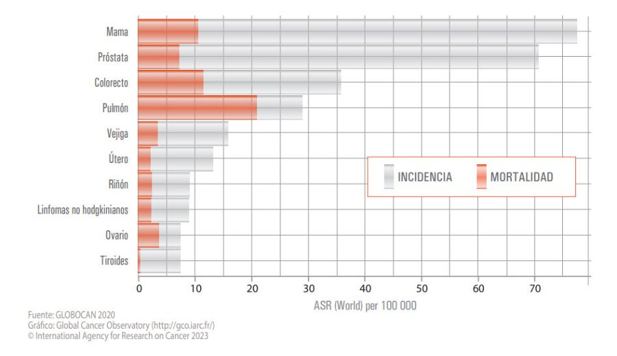 Tasas de incidencia y mortalidad estimadas por cáncer en España para ambos sexos en 2023