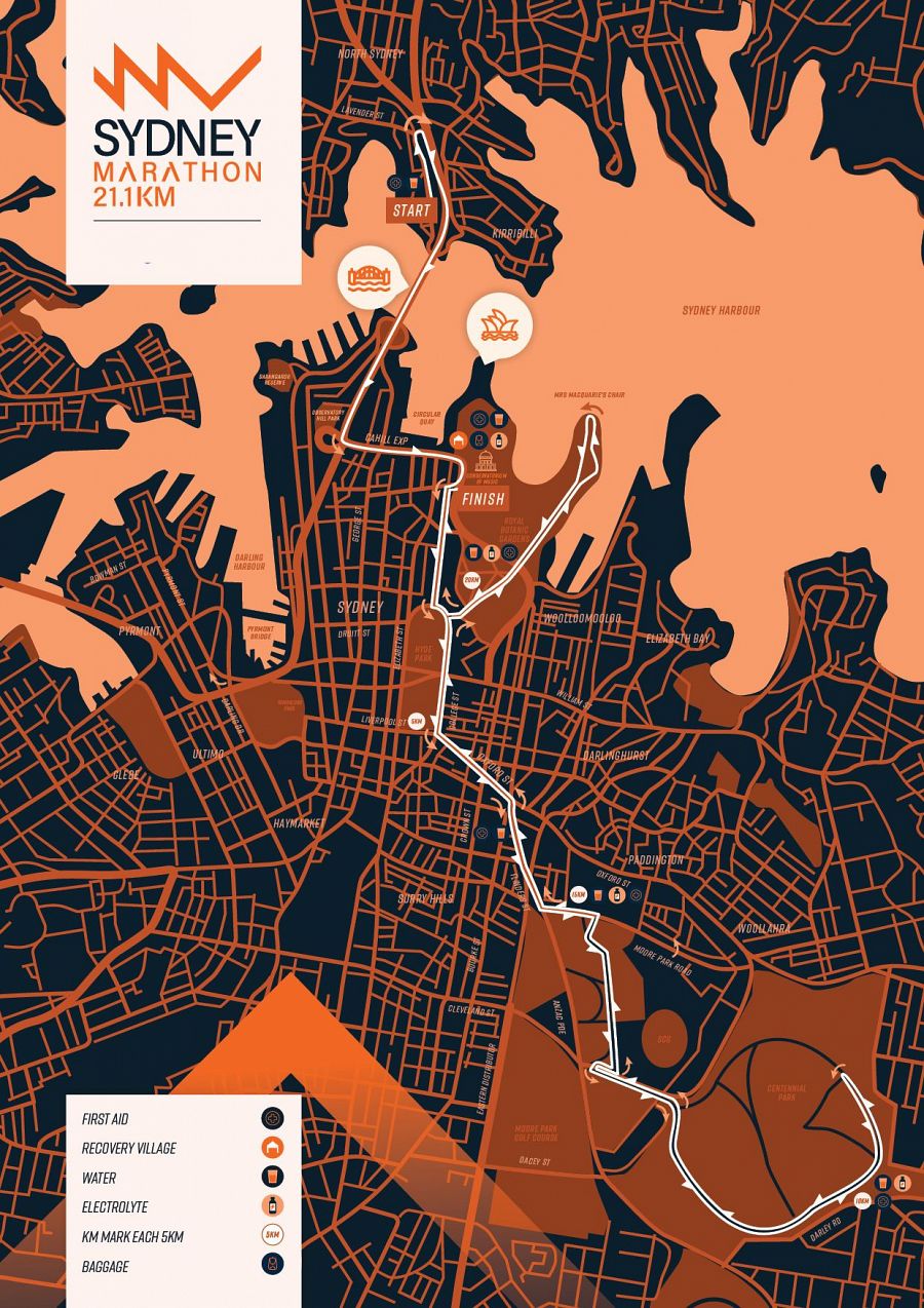 Mapa del recorrido de la Maratón de Sídney 2023
