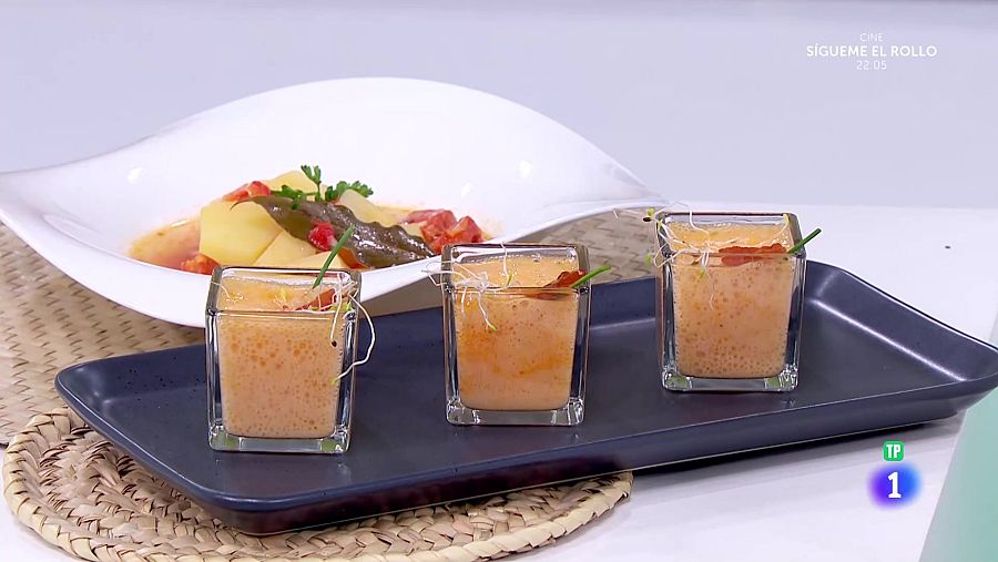 Espuma de patata a la riojana para aprovechar la piel de la patata