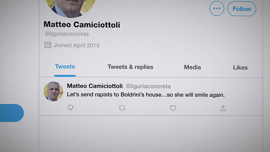 Mensaje de ciberacoso de alcalde dirigido a Laura Boldrini