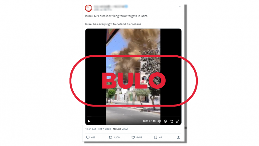 Publicación de X que difunde un vídeo antiguo como si correspondiera al reciente conflicto entre Israel y Hamás con el sello: Bulo