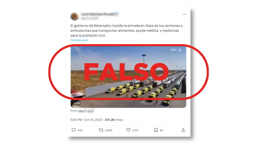 Mensaje de X que difunde como si fuera actual el vídeo de 2021, con el sello Falso en rojo de VerificaRTVE.