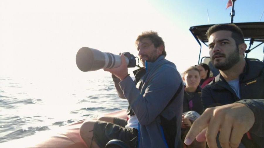 El equipo de Escarabajo Verde en el mar de Tarifa, Cádiz en busca de la orca ibérica