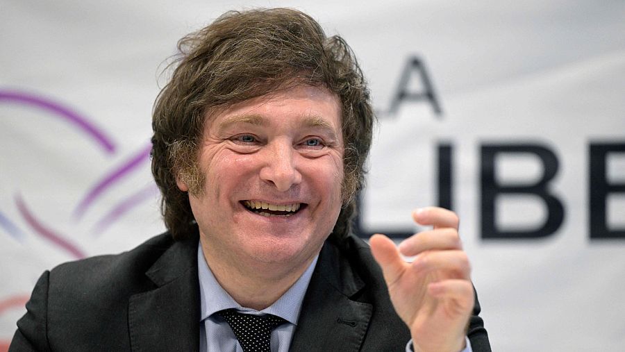 El candidato presidencial argentino Javier Milei, del partido La Libertad Avanza