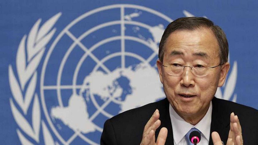 Plano corto del ex Secretario General de Naciones Unidas, Ban Ki-Moon en una intervención