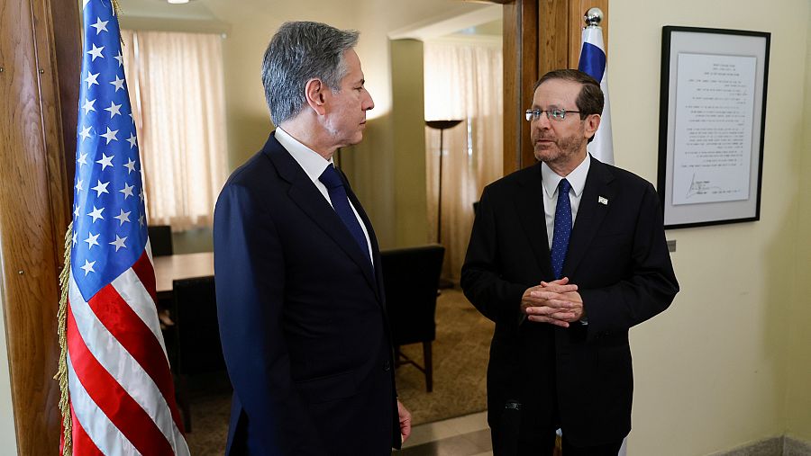 El secretario de Estado de EE.UU., Antony Blinken, y el presidente israelí, Isaac Herzog,