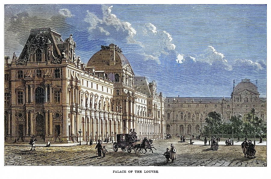 Old engraved illustration of the Place of the Louvre in Paris, France