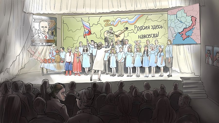 La rusificación de la ciudad de Halyna continúa y el colegio celebra el aniversario de su anexión a Rusia