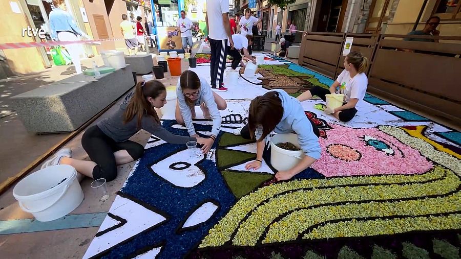 Procés d'elaboració de les catifes de flors a Arbúcies