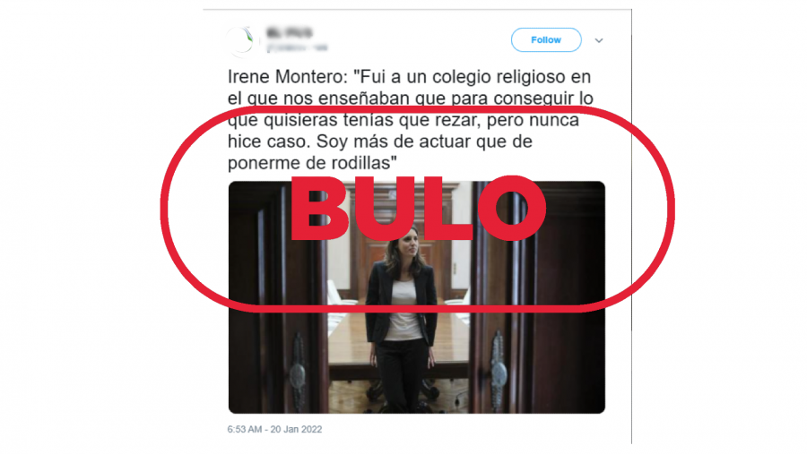 Publicación de X que difunde el bulo de que Irene Montero ha dicho que es 