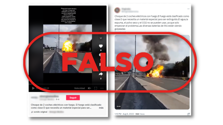 Mensajes difundiendo un vídeo descontextualizado para sembrar dudas sobre la fiabilidad de los coches eléctricos