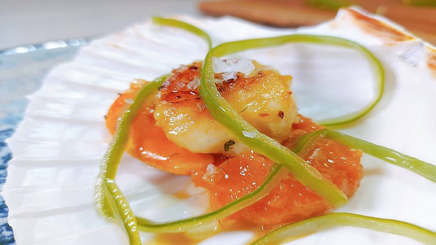 Receta de Navidad | Vieiras a la plancha con calabaza confitada