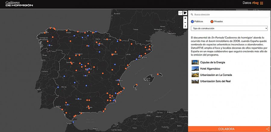 Mapa colaborativo de los esqueletos de hormigón diseminados por toda España