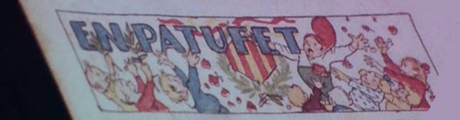 Una capçalera de la revista 'En Patufet' el mostra cofoi i rodejat de canalla que l'estima