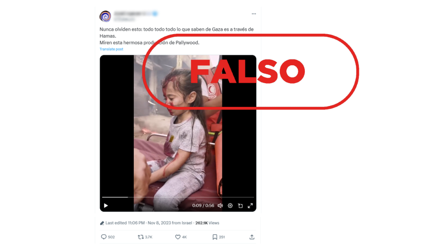 Mensaje de X que difunde la falsa idea de que este vídeo muestra la simulación de un ataque en Gaza