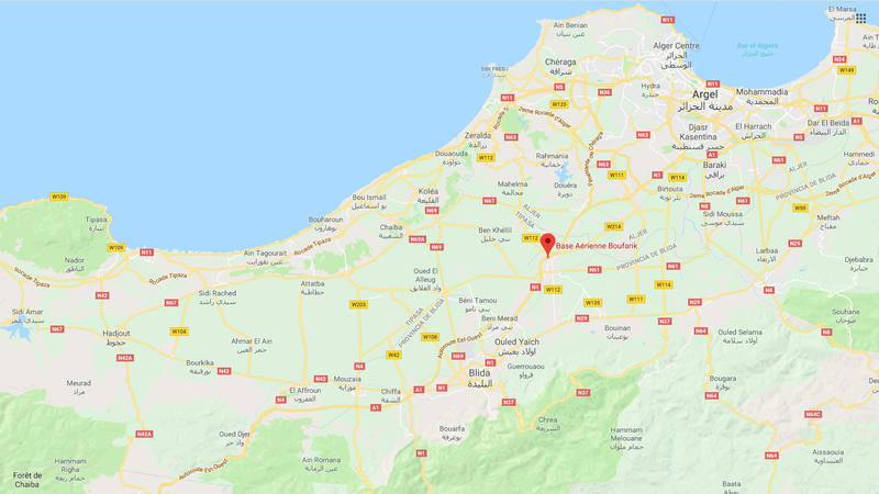 Mapa con la ubicación de la base aérea de Boufarik, en Argelia (Google Maps)