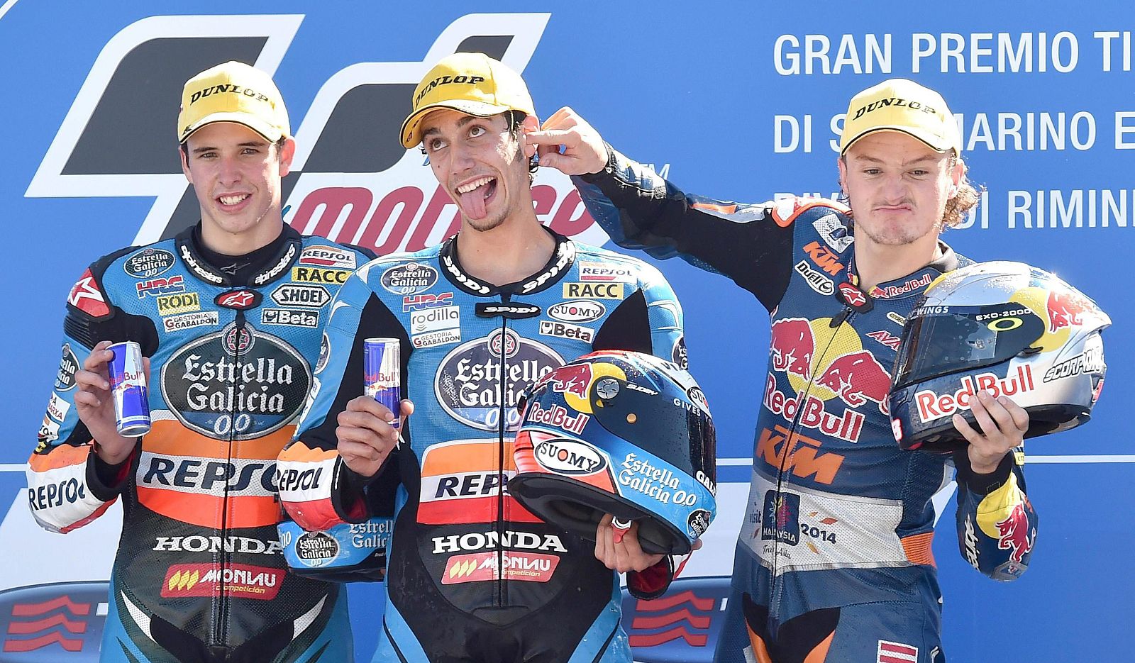 Jack Miller bromea con Alex Rins en el podio de San Marino