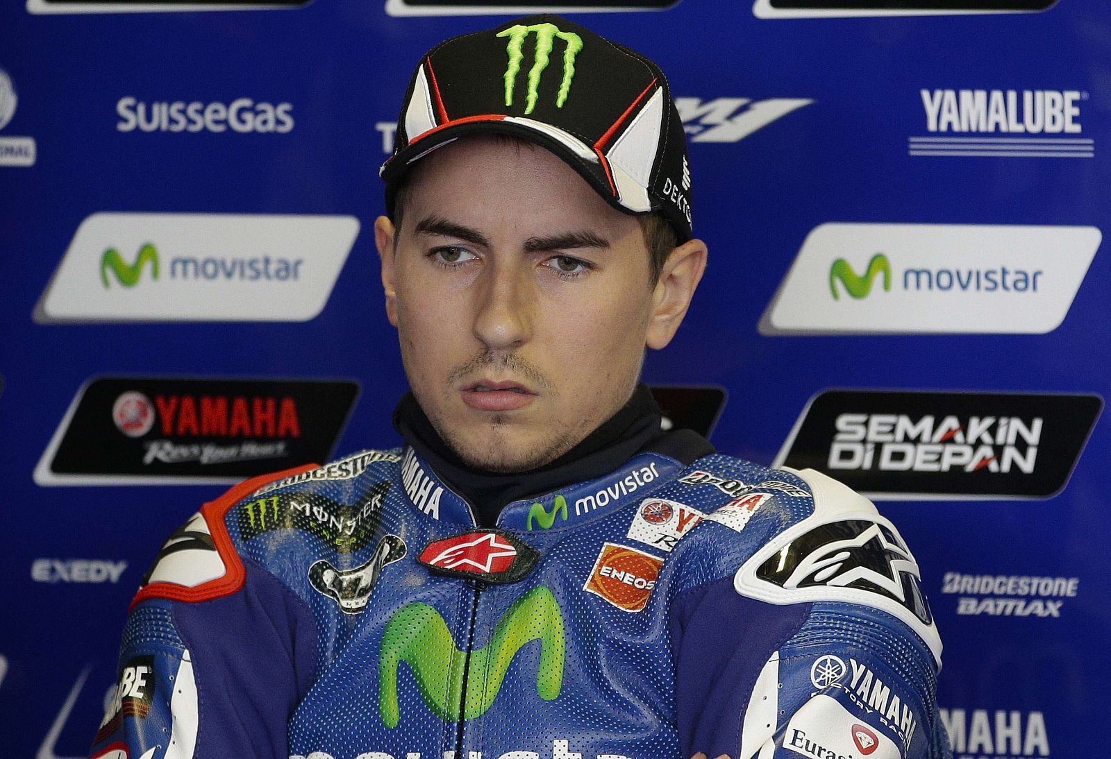 Lorenzo looks on during the second practice session of the San Marino Grand Prix in Misano Adriatico circuit in central Italy
