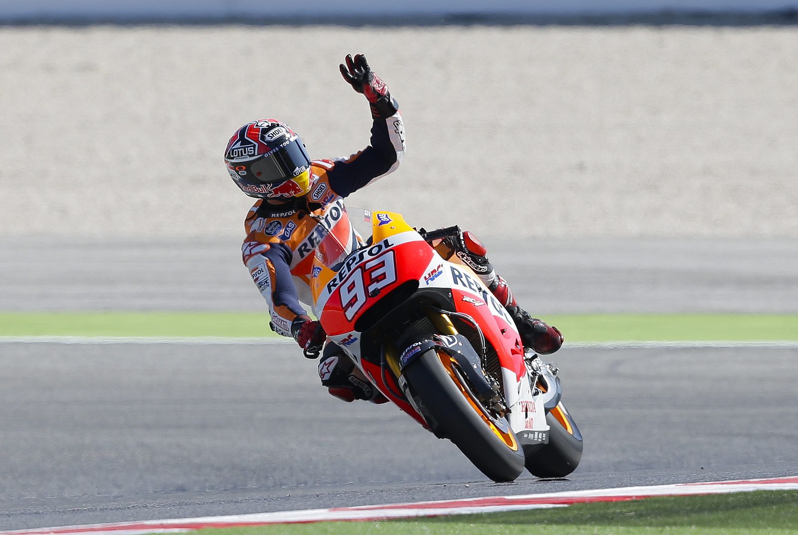 Marquez waves at the end of the qualifying session of the Italian Grand Prix in Misano Adriatico circuit in central Italy