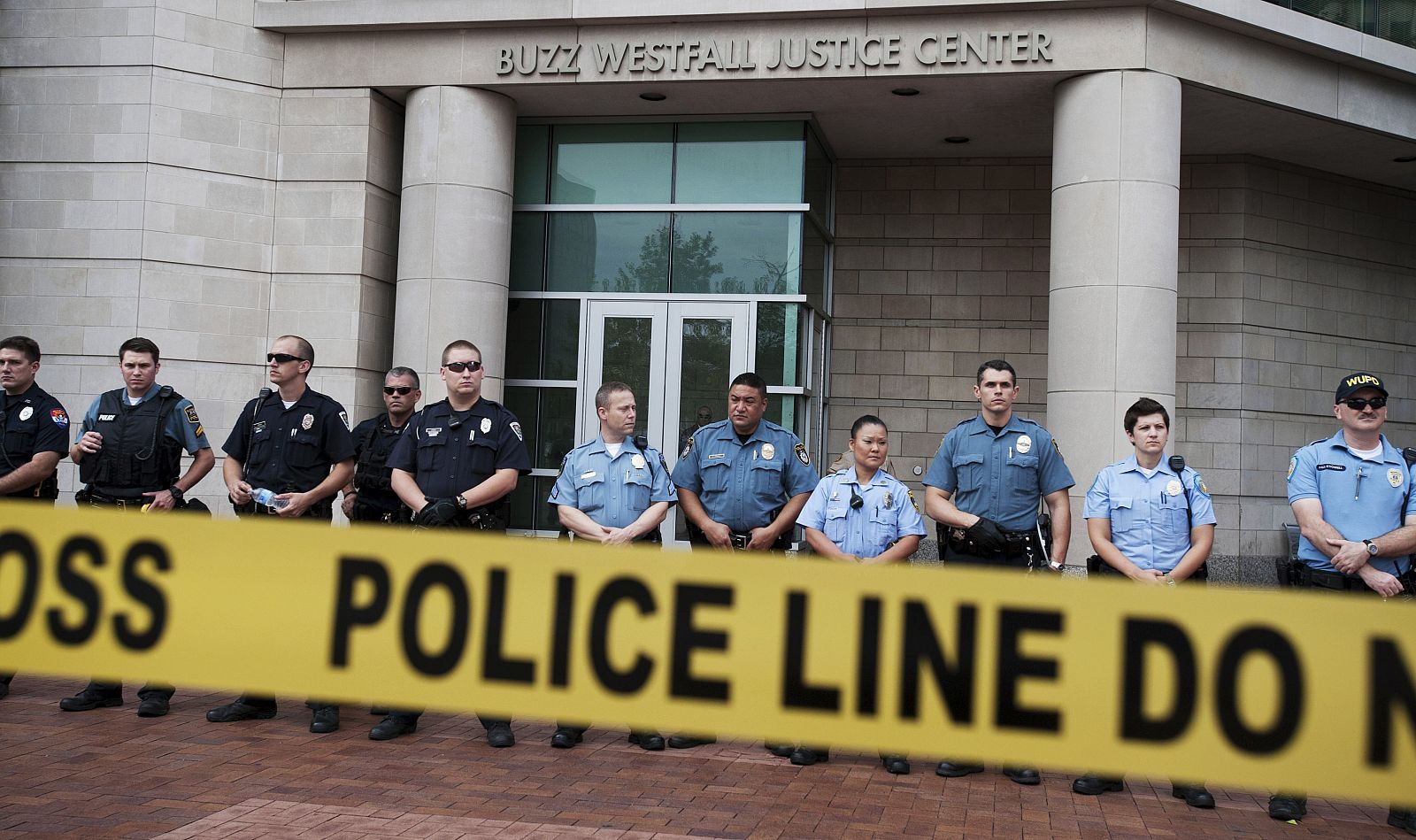 Fotografía de archivo del tribunal del condado de Clayton, en Misuri, durante el juicio por la muerte de Michael Brown