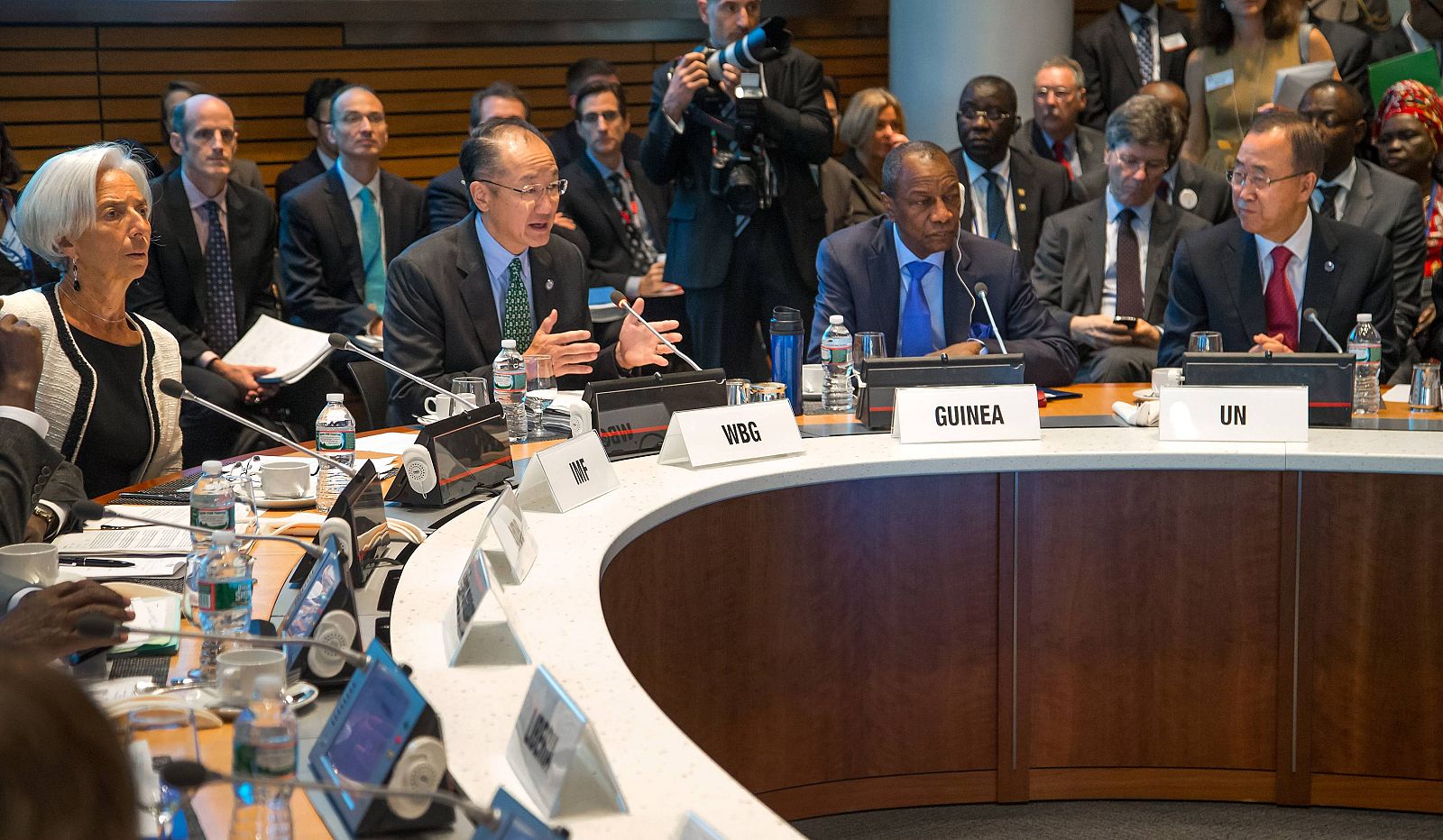 IMF Managing Director Lagarde, World Bank Group President Jim Yong Kim, Guinea's President Conde and UN Secretary-General Ban Ki-moon address the Ebola crisis during the IMF-World Bank annual meetings in Washington